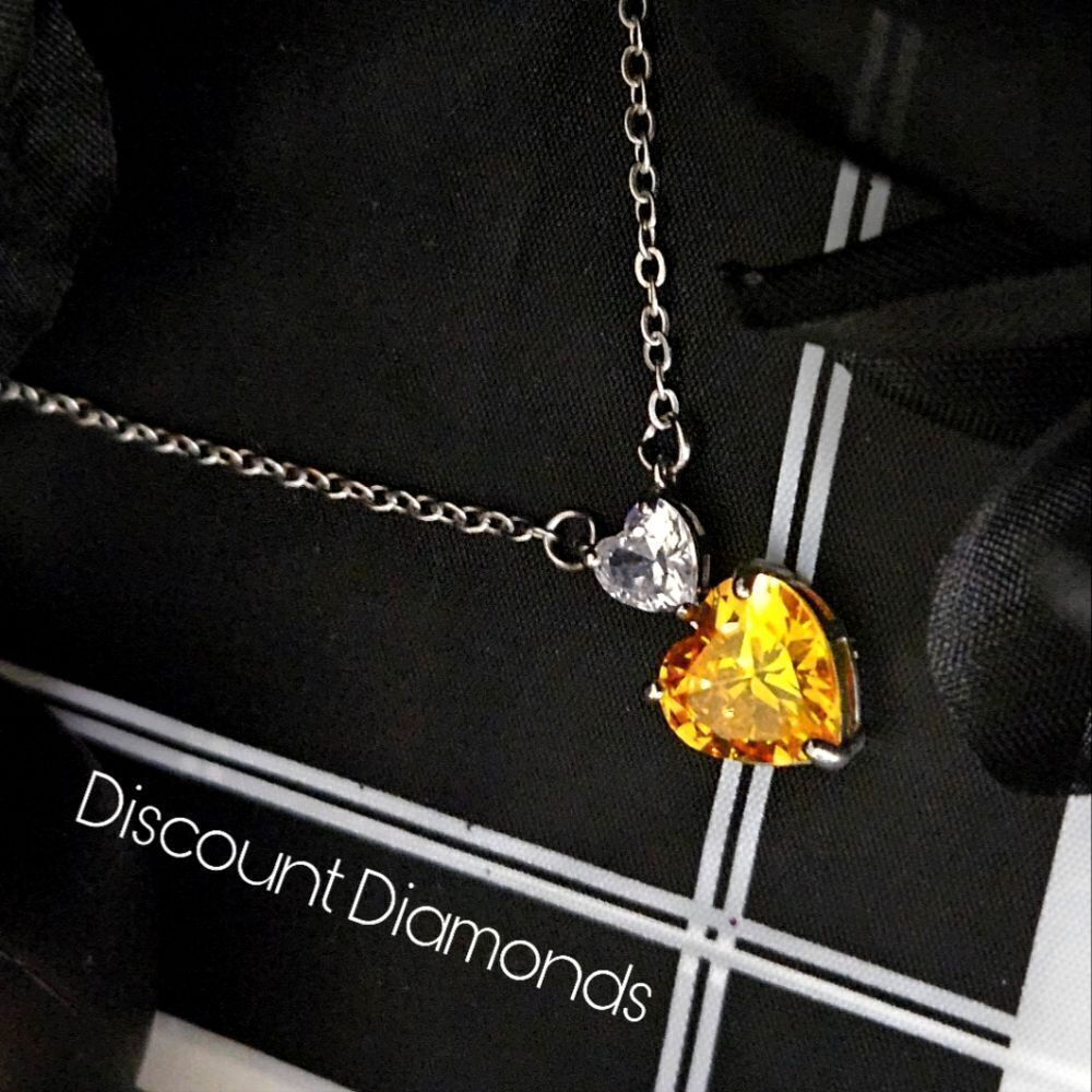 Yellow & White Heart Shaped Diamond Pendant Necklace on 925  Silver